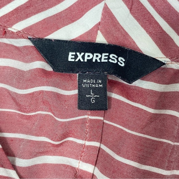 Express Boho Top Women's L Red White Stripe Tie Front V Neck Feminine Minimalist - Picture 3 of 12